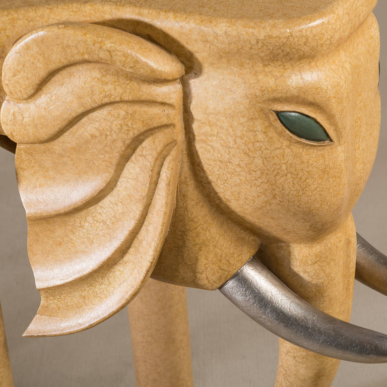 Simulated Vellum Elephant Bar and Pair of Stools by Marge Carson 1