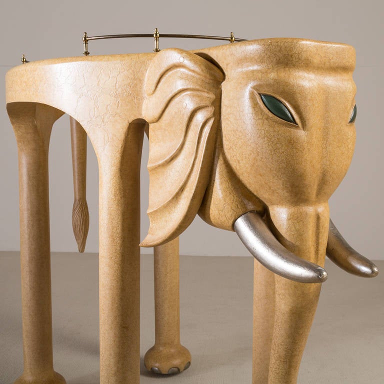 20th Century Simulated Vellum Elephant Bar and Pair of Stools by Marge Carson