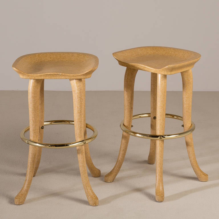 Simulated Vellum Elephant Bar and Pair of Stools by Marge Carson 4