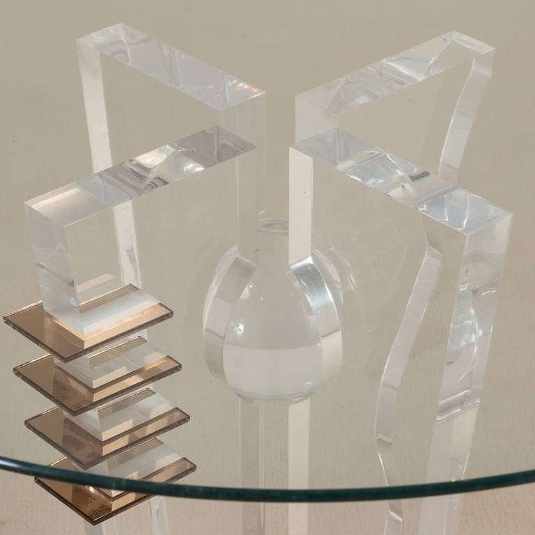 An Abstract Clear and Tinted Lucite Centre Table with Glass Top at 1stDibs