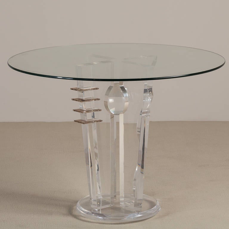 An Abstract Clear and Tinted Lucite Centre Table with Glass Top at 1stDibs