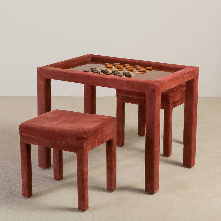 A Red Suede Wrapped Games Table and Stools 1980s In Good Condition In London, GB