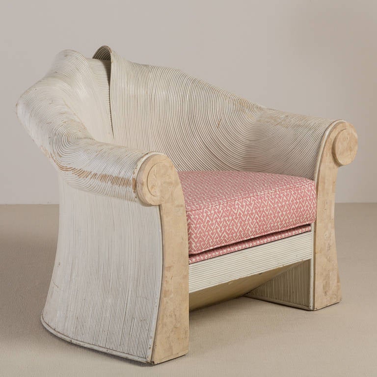 A Maitland Smith Rattan and Marble Veneered Kimono Chair 1980s