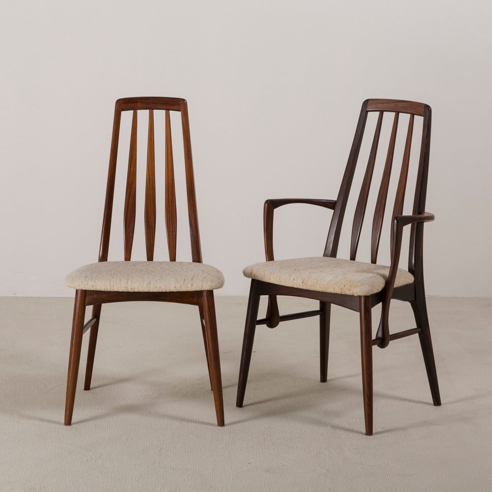 European Set of Eight Rosewood Upholstered Dining Chairs, 1960s