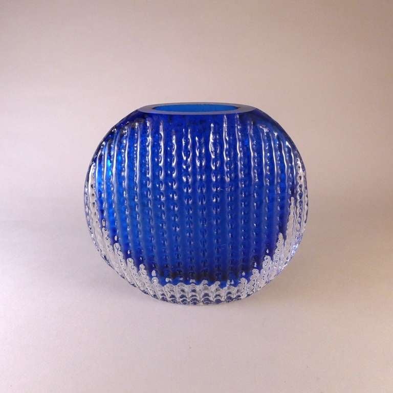 An Oval Murano Sommerso Glass Vase with a Blue Centre