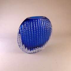 An Oval Murano Sommerso Glass Vase with a Blue Centre