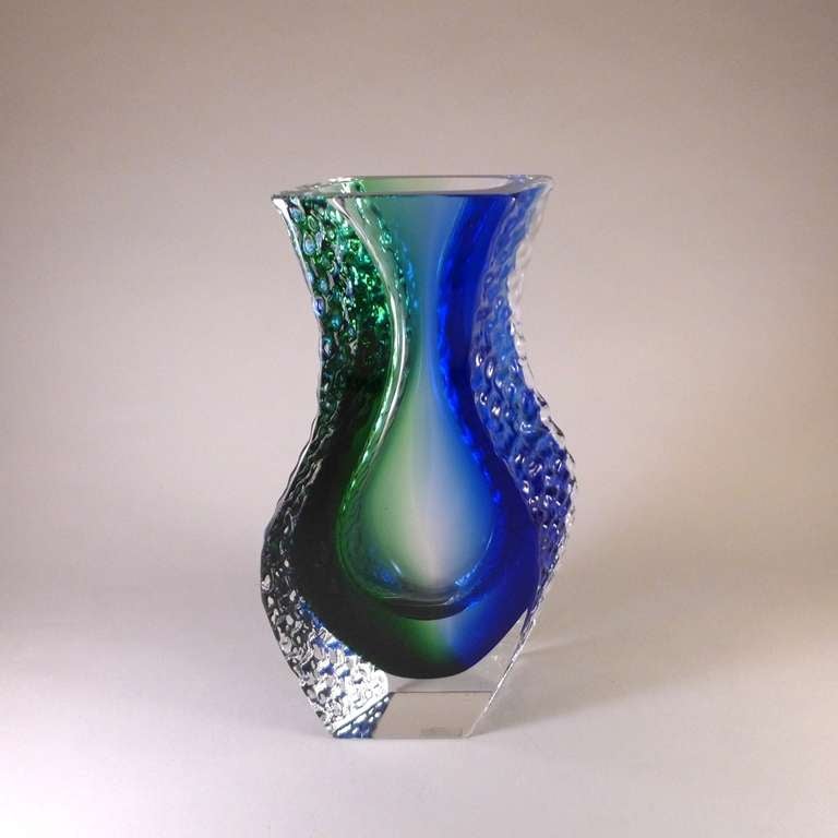 Italian A Large Blue and Green Mandruzzato Vase For Sale
