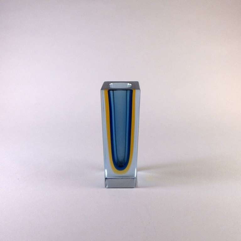 Italian A Small Murano Glass Vase with a Blue and Amber Centre