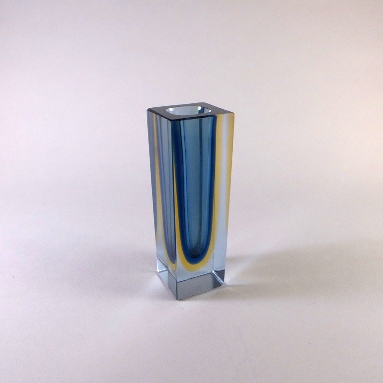 A Small Murano Glass Vase with a Blue and Amber Centre