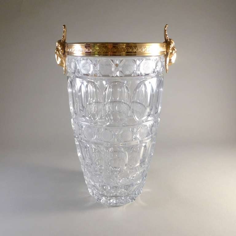 A Versace Inspired Glass Ice Bucket with Gilt Bronze Ramshead Mounts 1970s