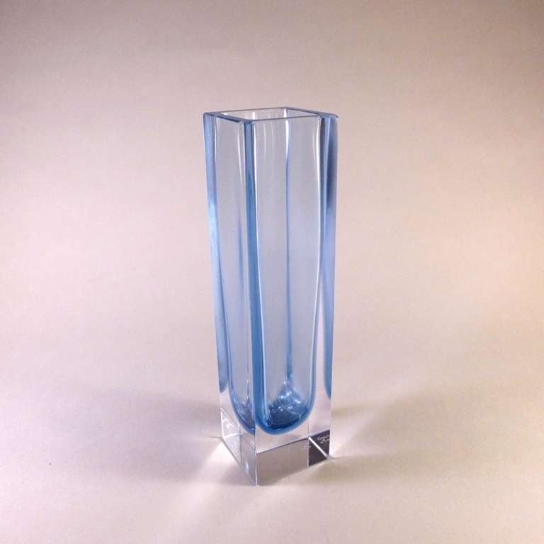 Italian Rectangular Murano Sommerso Glass Vase For Sale