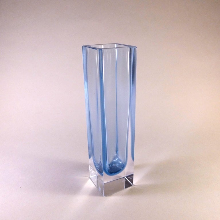 Rectangular Murano Sommerso Glass Vase For Sale