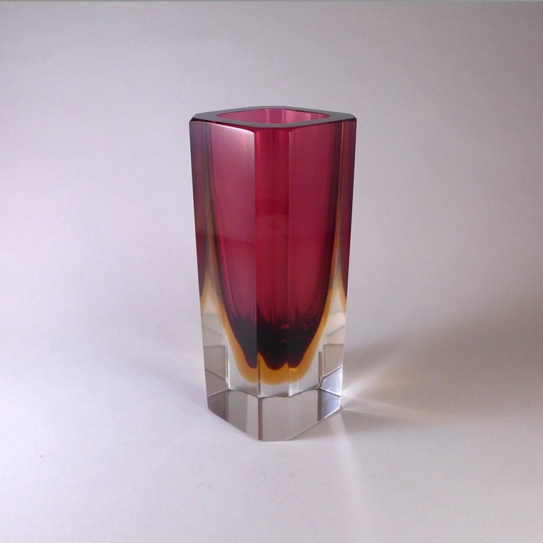 Unusual Rectangular Murano Sommerso Glass Vase For Sale