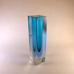 A Square Murano Sommerso Glass Vase with a Blue Centre