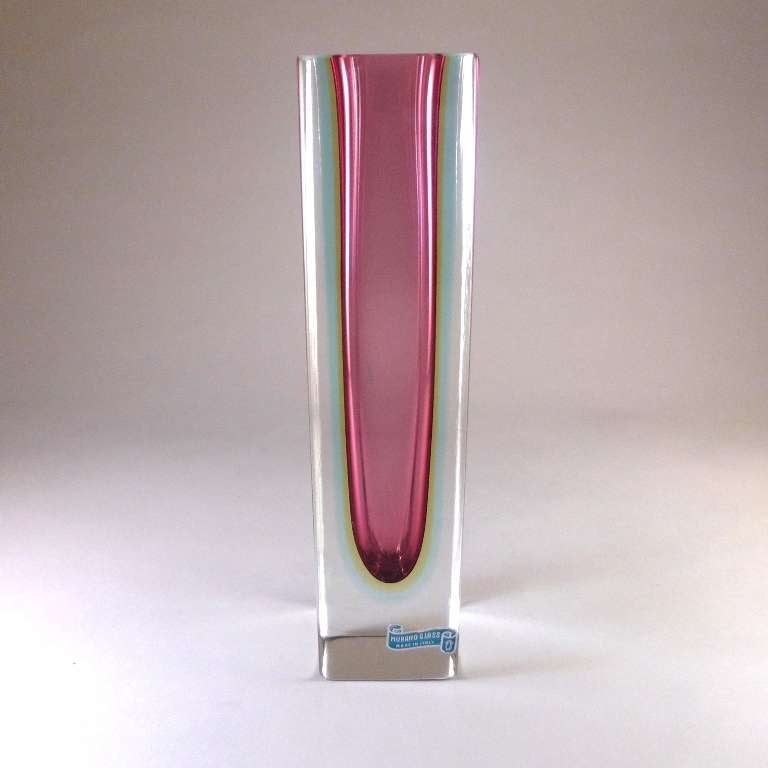 A Pink Rectangular Murano Sommerso Glass Vase at 1stDibs