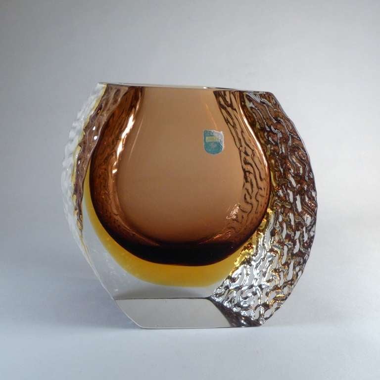 Italian Large Mandruzzato Designed Murano Sommerso Glass Vase For Sale