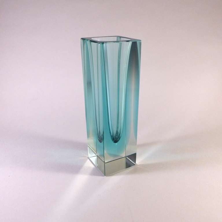 Rectangular Murano Sommerso Glass Vase For Sale at 1stDibs