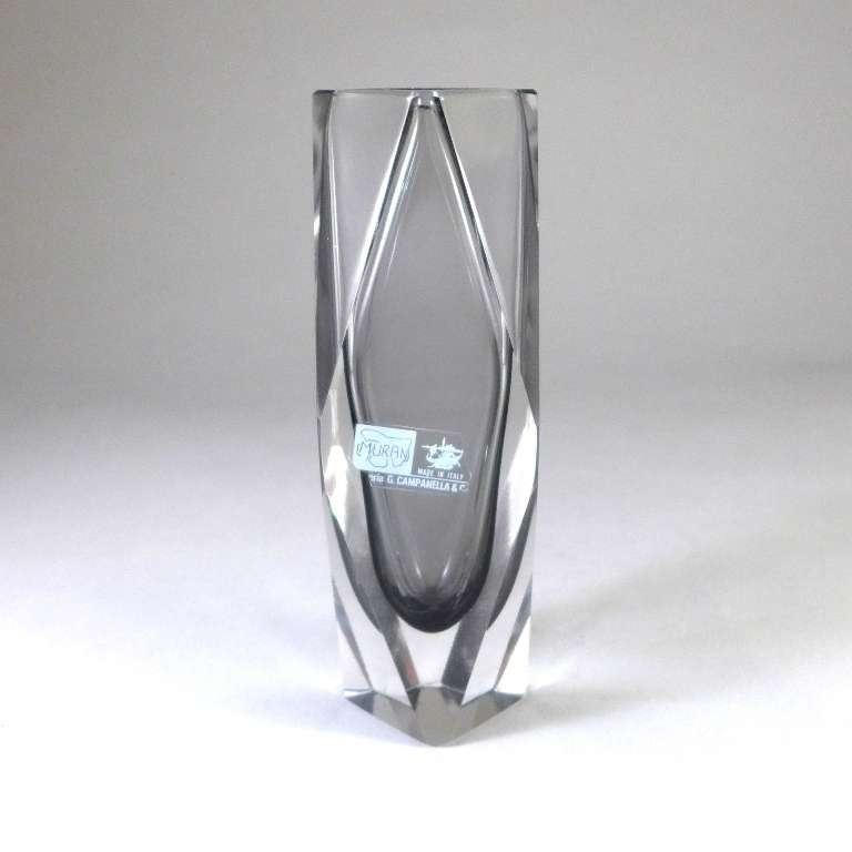 Italian A Charcoal Faceted Murano Sommerso Glass Vase