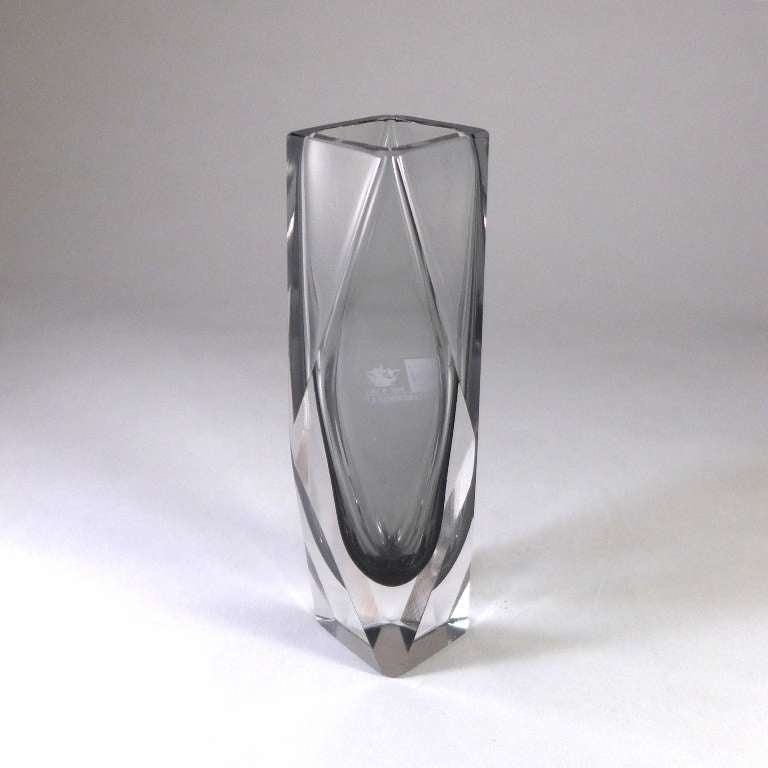 A Faceted Murano Sommerso Glass Vase with a Charcoal Centre Cased in Clear Glass Stamped Campanella
