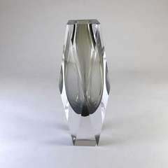 A Charcoal Faceted Murano Sommerso Glass Vase