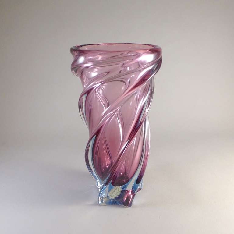 Italian A Large Purple and Blue Fused Murano Glass Vase Stamped
