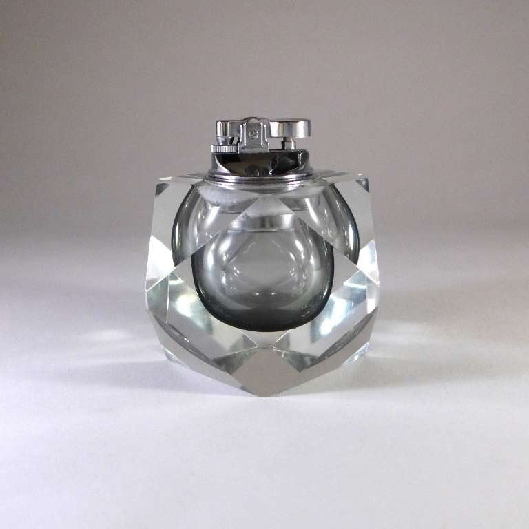 A Charcoal Faceted Murano Sommerso Glass Lighter In Excellent Condition In London, GB