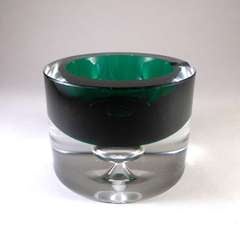 A Chunky Murano Sommerso Round Glass Ashtray