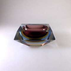 A Chunky Oblong Murano Sommerso Glass Bowl