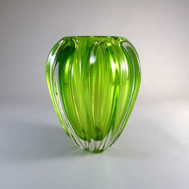 A Ribbed Sommerso Glass Vase with Lime Green Centre at 1stDibs