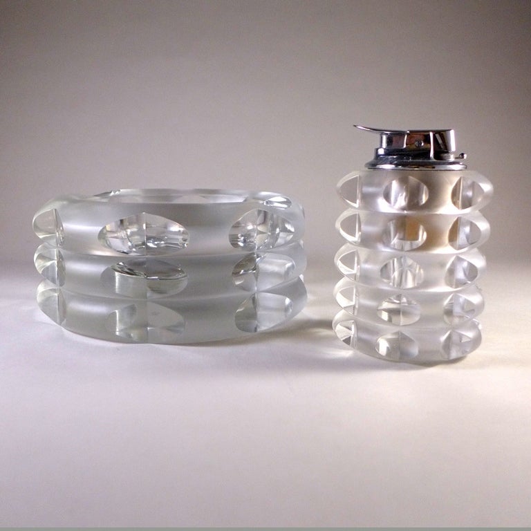 A Superb Chunky Frosted and Clear Glass Smokers Set