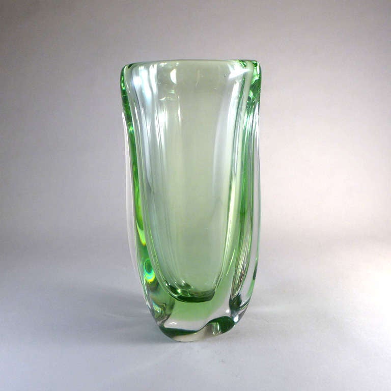 20th Century A Large Pale Green and Clear Fused Glass Vase