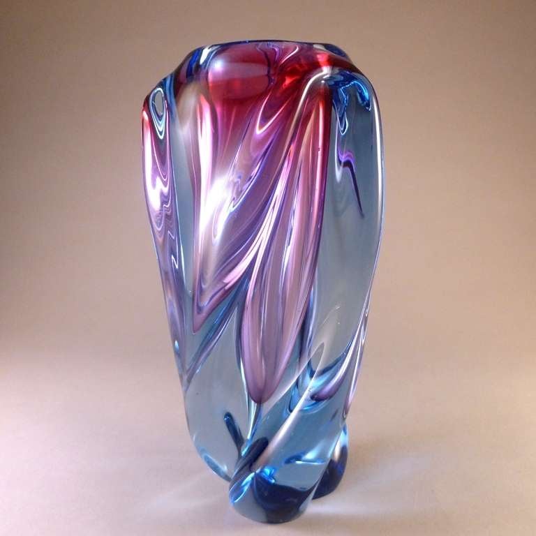 Italian A Twisted Murano Sommerso Glass Vase