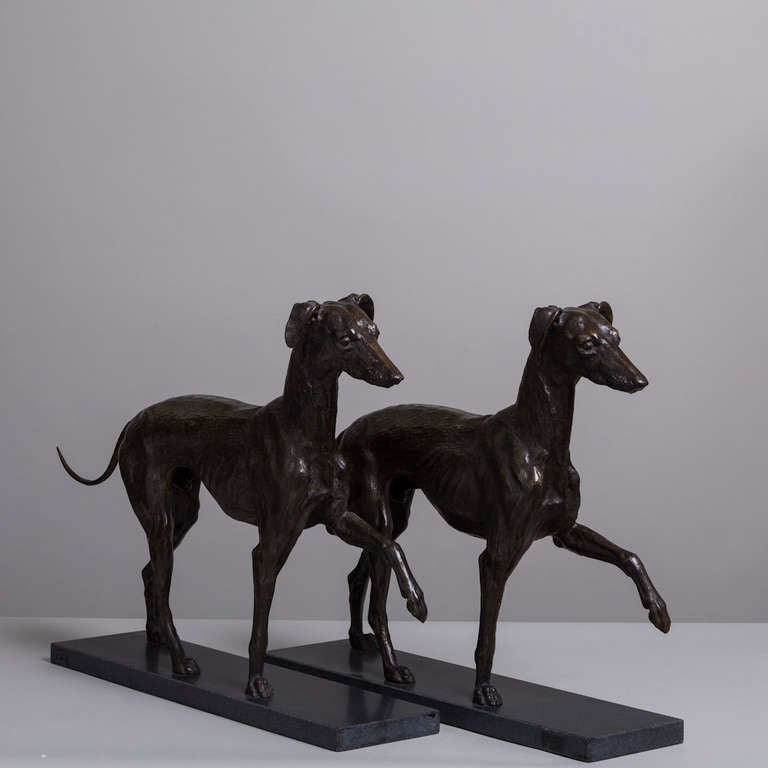 British A Pair of Cast Bronze Whippets by Talisman