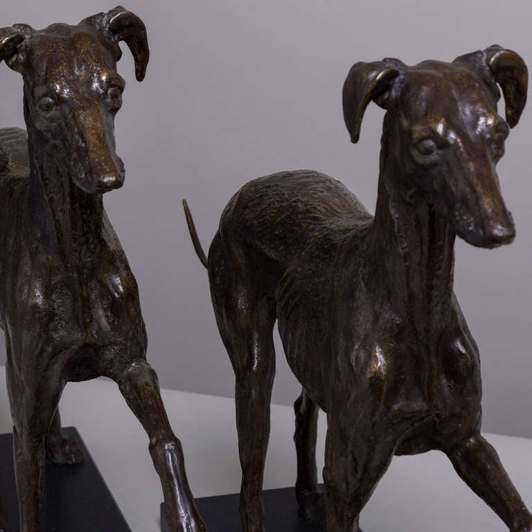 Contemporary A Pair of Cast Bronze Whippets by Talisman
