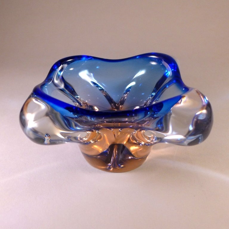 A Blue and Pink Curvy Murano Glass Ashtray