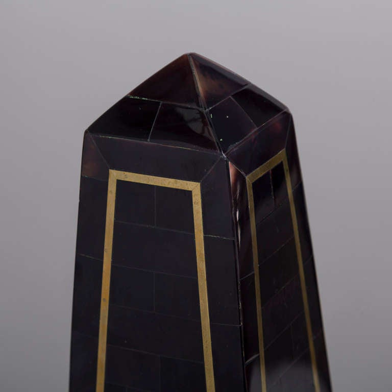 A Medium Maitland Smith Black Horn and Brass Obelisk
