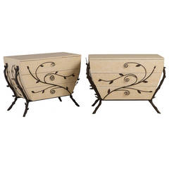 Pair of Fossilised Stone and Decorative Iron Commodes, 1970s