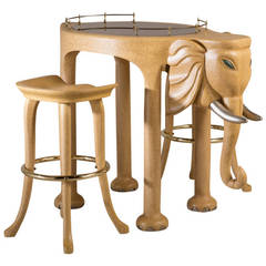 Simulated Vellum Elephant Bar and Pair of Stools by Marge Carson