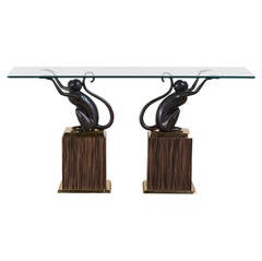 Double Pedestal Hagenauer Style Bronze Monkey Console Table