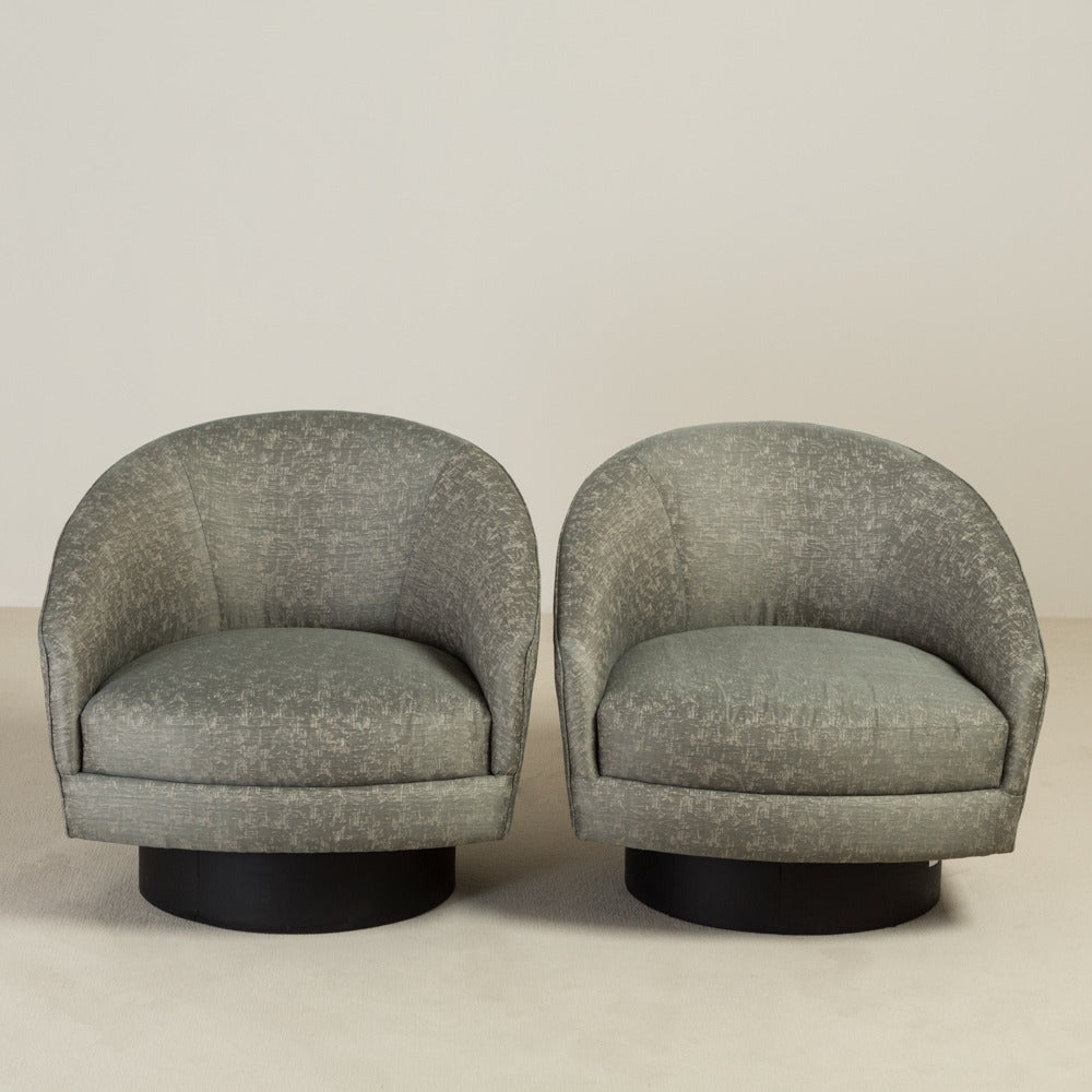 A Pair of Adrian Pearsall designed Swivel Armchairs USA 1960s Fully rebuilt and reupholstered by Talisman
