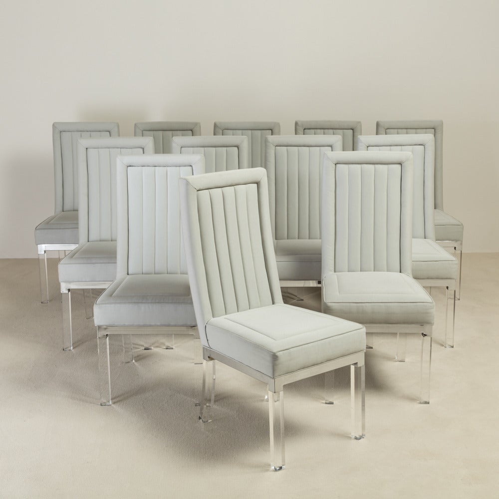 A Set of Twelve Charles Hollis Jones designed Lucite and Linen Upholstered Dining Chairs 1970s