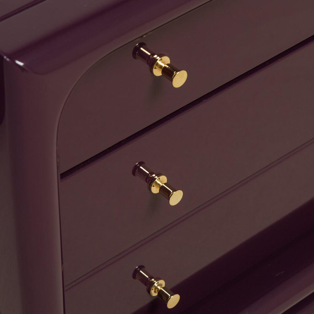 Mid-20th Century Pair of Two-Drawer Aubergine Lacquered Side Cabinets, 1960s