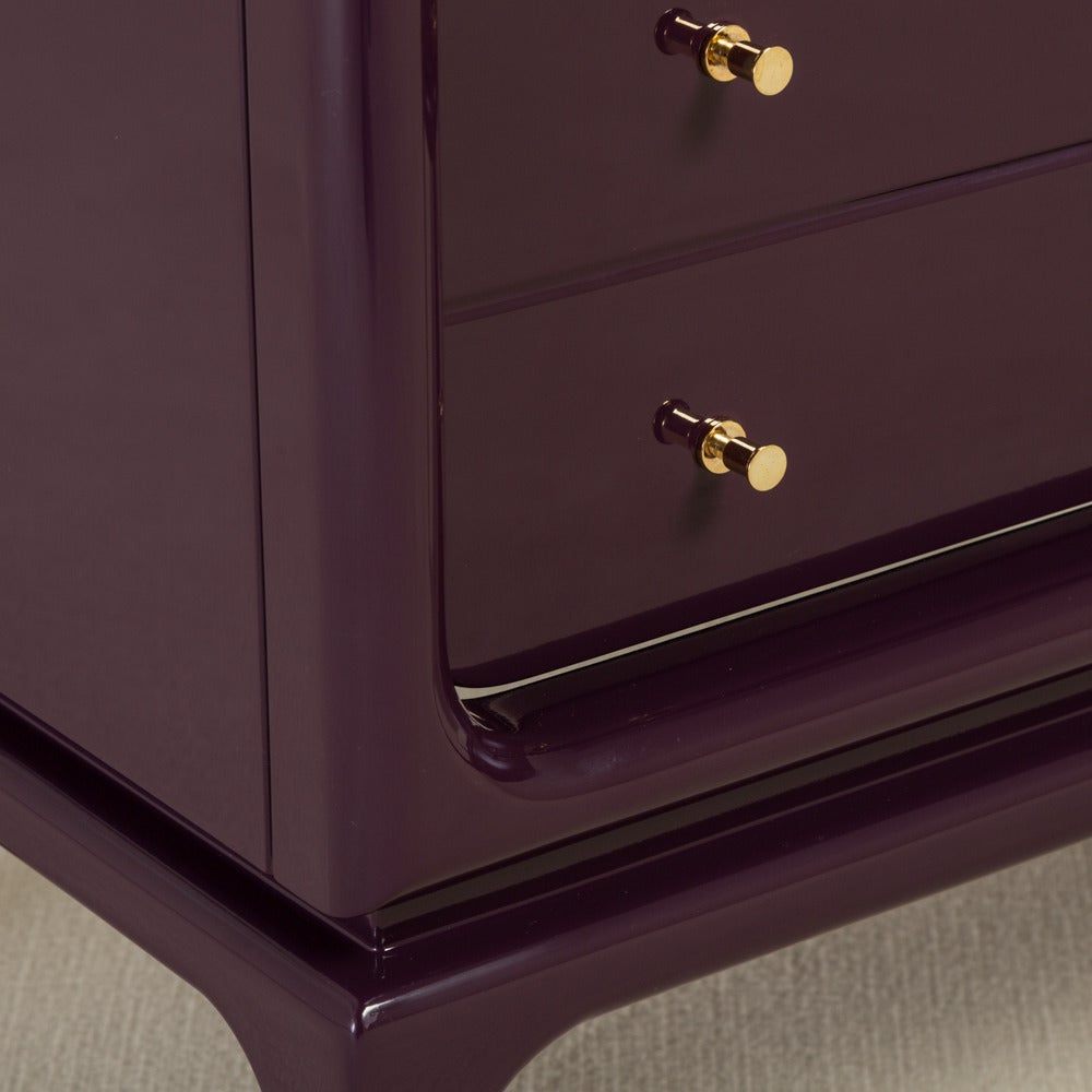 Pair of Two-Drawer Aubergine Lacquered Side Cabinets, 1960s 1