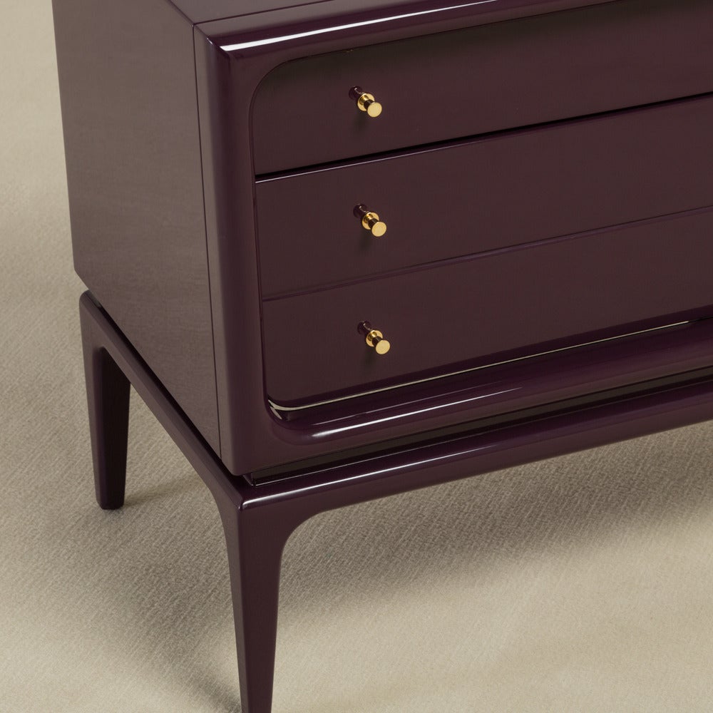 Pair of Two-Drawer Aubergine Lacquered Side Cabinets, 1960s In Excellent Condition In London, GB