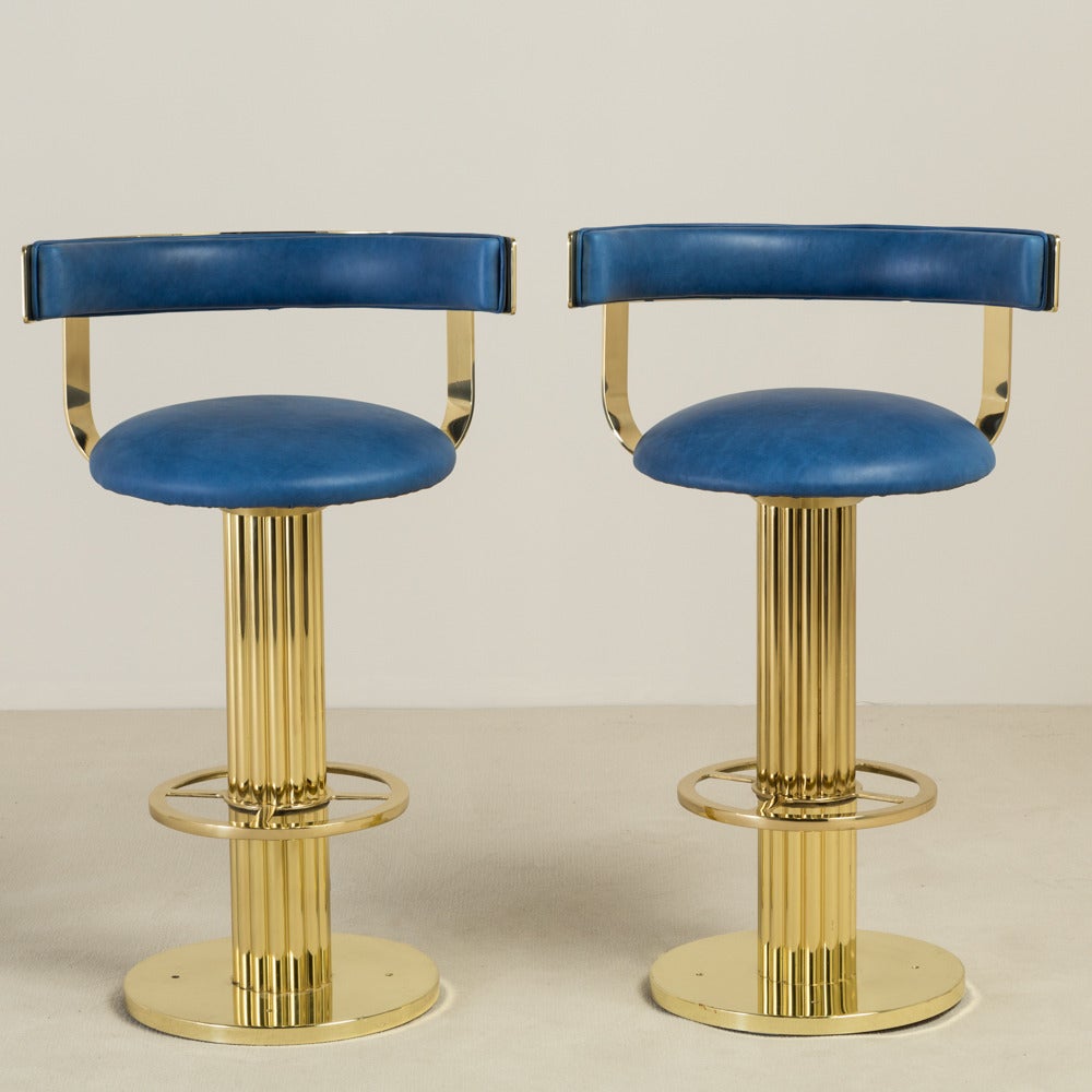 Superb Pair of Polished Brass Swivel Bar Stools, 1980s at 1stDibs