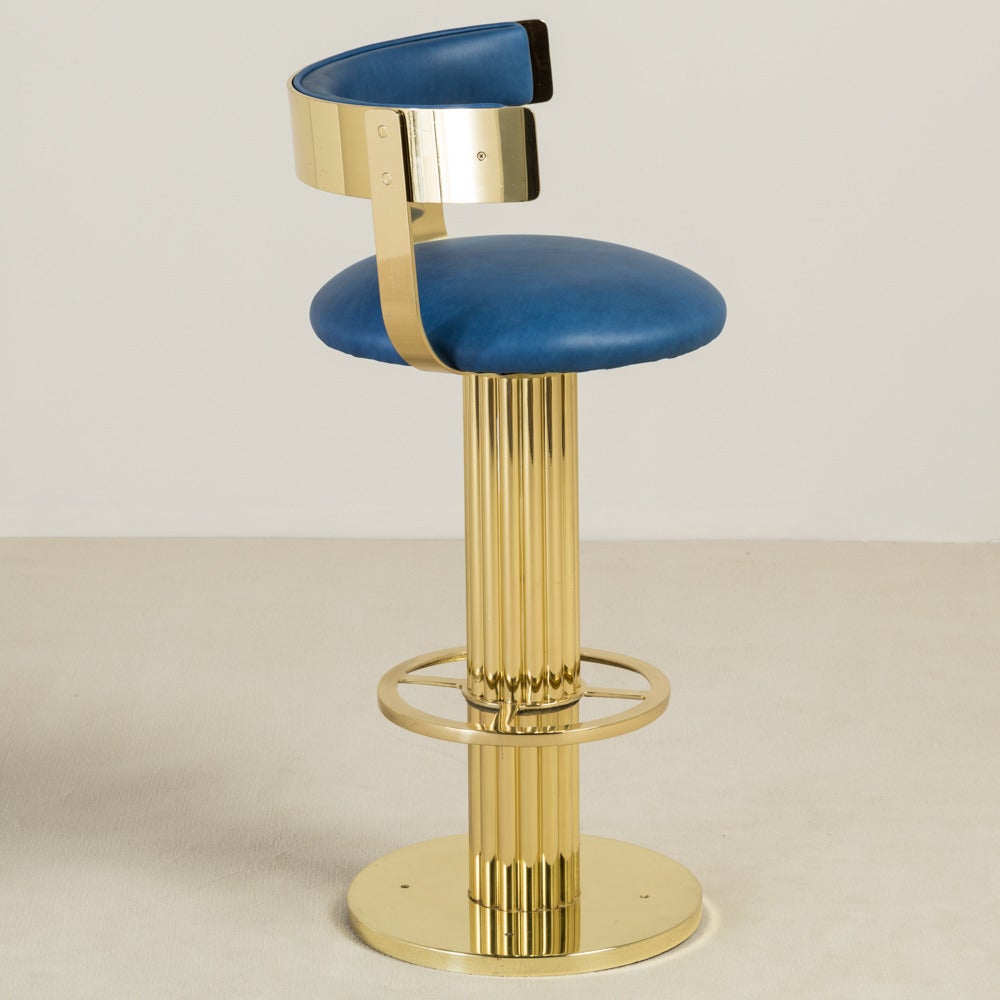 Superb Pair of Polished Brass Swivel Bar Stools, 1980s at 1stDibs