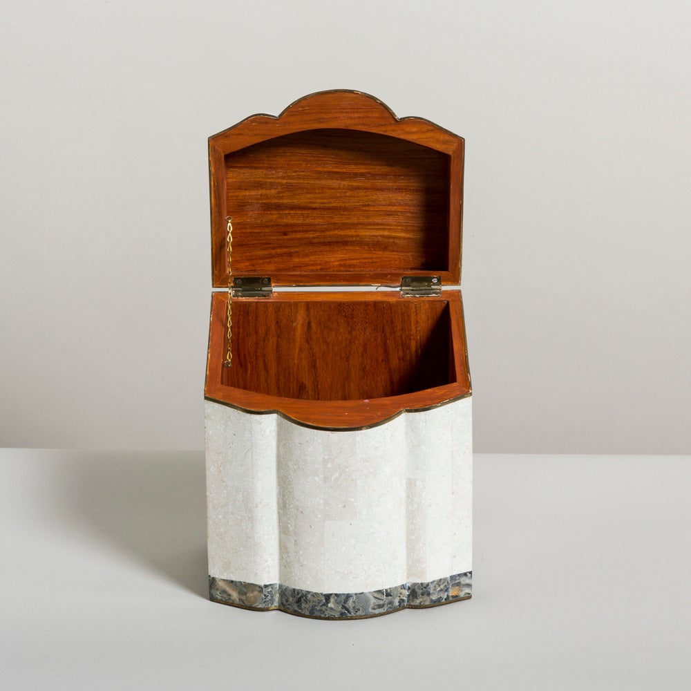 A tessellated stone and marble veneered hinged lidded box by Maitland-Smith, 1980s.