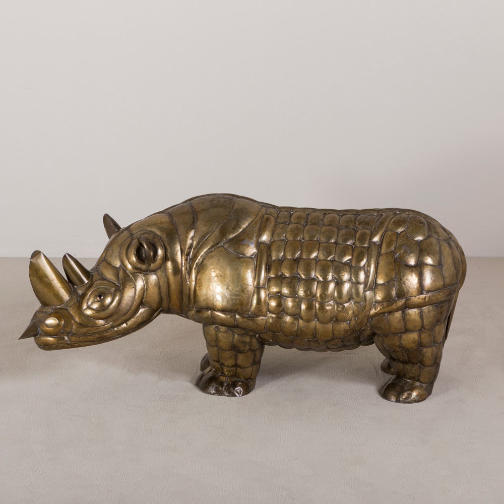 A Large Copper and Brass Rhino by Sergio Bustamante 69/100 signed
