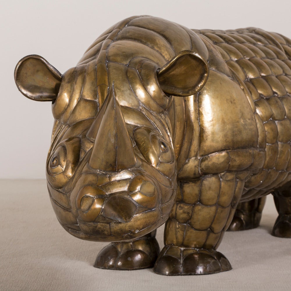 Copper and Brass Rhino by Sergio Bustamante 69/100 signed In Excellent Condition In London, GB