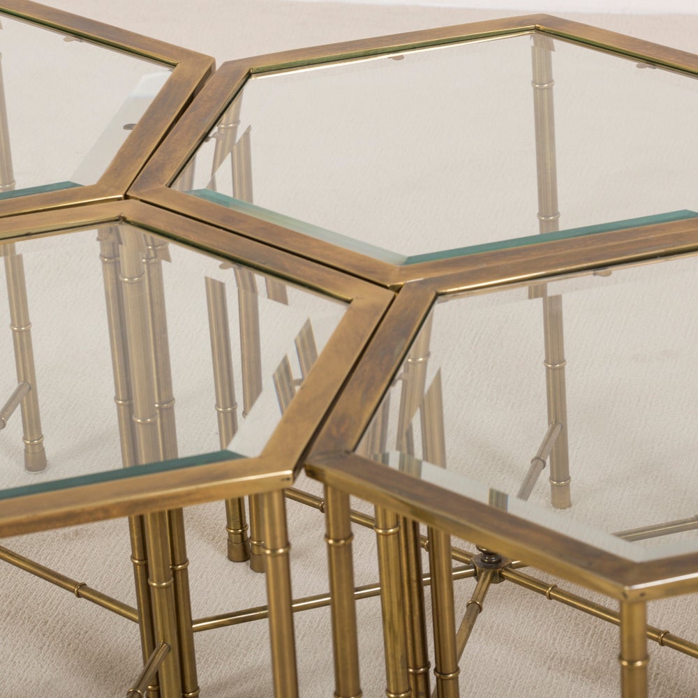 Late 20th Century Set of Five Mastercraft Hexagonal Brass Side Tables, 1970s